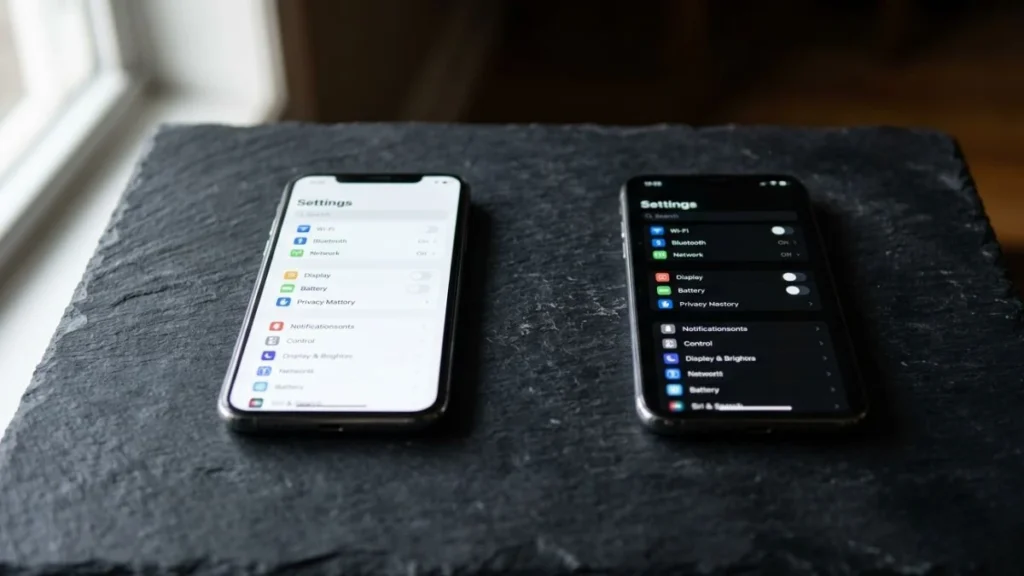 Dua HP Android berdampingan menunjukkan perbandingan tampilan terang dan cara aktifkan dark mode Android.