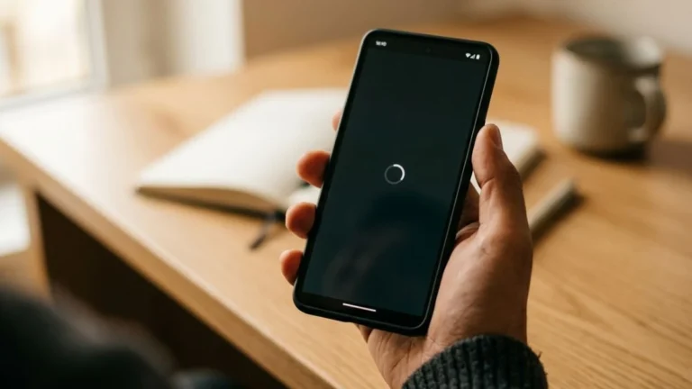 Tangan memegang HP Android yang menampilkan loading lambat sebagai tanda hp android lemot.