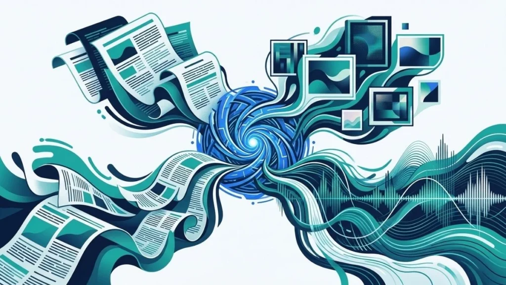 Ilustrasi konseptual AI menghasilkan beragam jenis konten kreatif untuk content creator