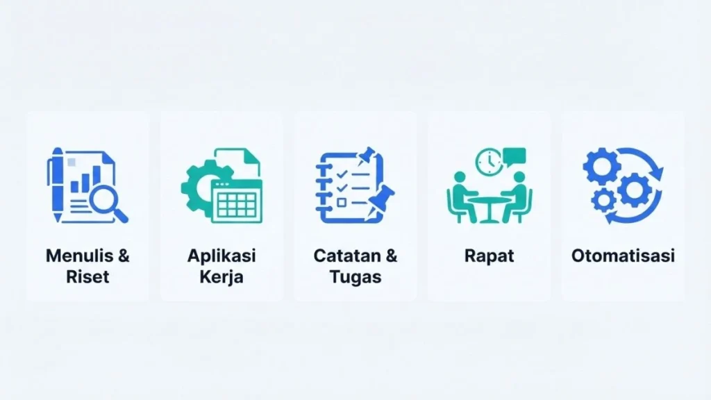 Infografik lima kategori tools AI untuk produktivitas kerja