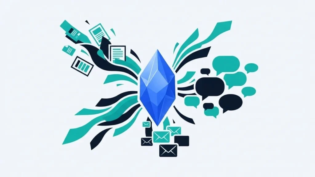 Ilustrasi konseptual ChatGPT menghasilkan beragam output kreatif untuk kebutuhan marketing