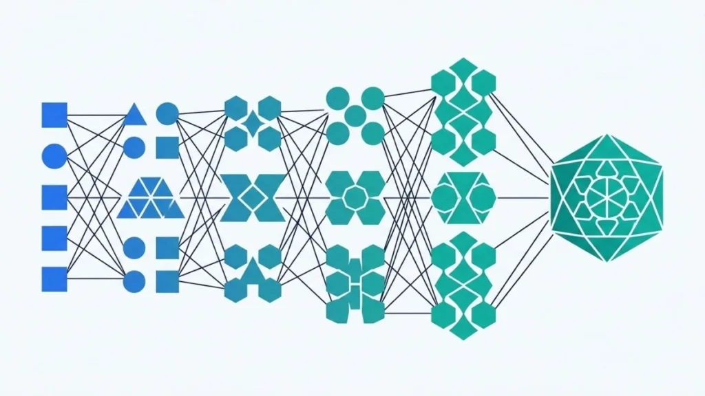 Ilustrasi konseptual struktur berlapis neural network dalam Deep Learning