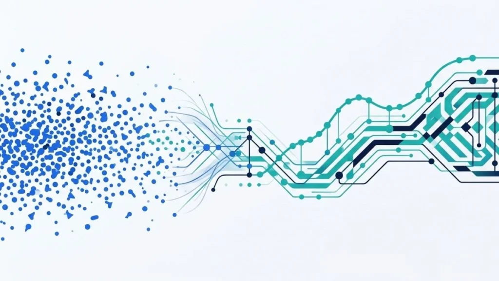 Ilustrasi konseptual Machine Learning menemukan pola dari kumpulan data