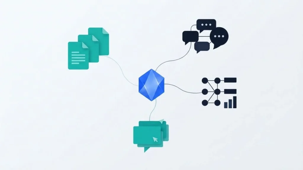 Ilustrasi konseptual Microsoft Copilot terintegrasi ke berbagai aplikasi produktivitas