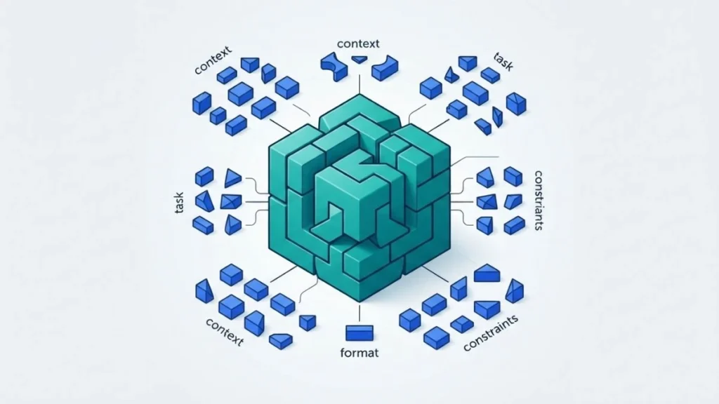 Ilustrasi konseptual proses menyusun elemen instruksi menjadi prompt yang efektif